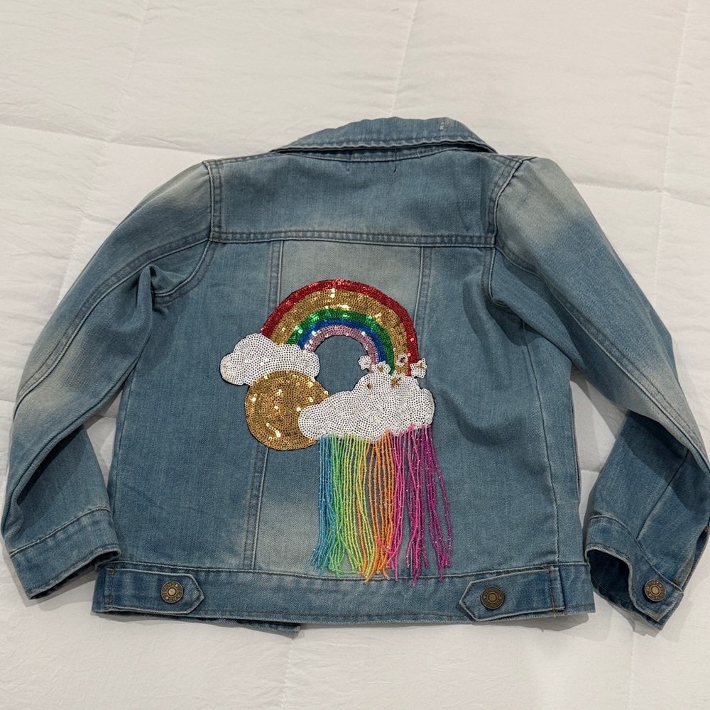Girls Lola and The Boys Denim Jacket with Rainbow Sequin Design